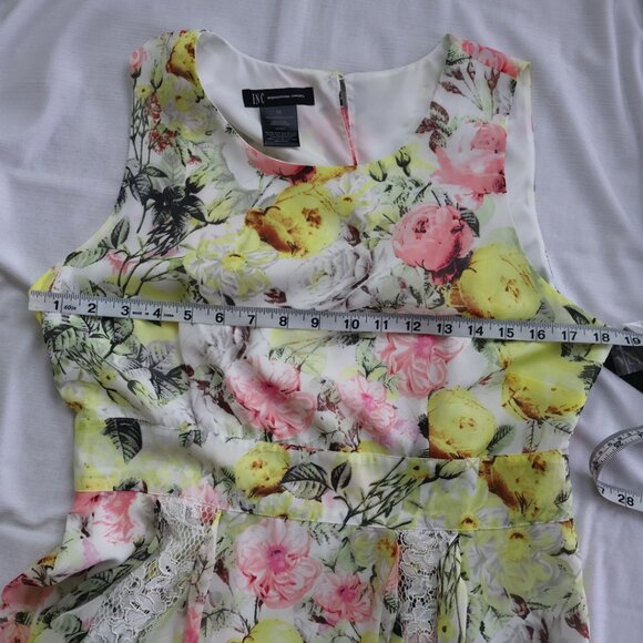INC Floral Bouquet Lace - Midi Dress - Ruffle Handkerchief - Size 12 - NWT - Picture 7 of 13